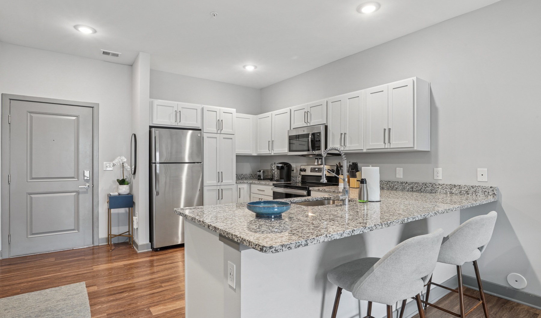 kitchen with white cabinetry