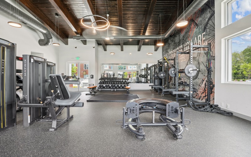 Fitness center with exercising equipment